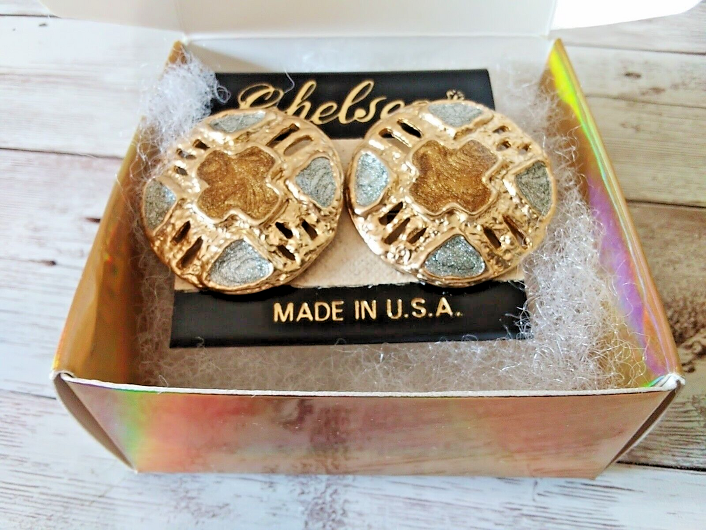 Classic 1980s gold and silver earrings with large circles