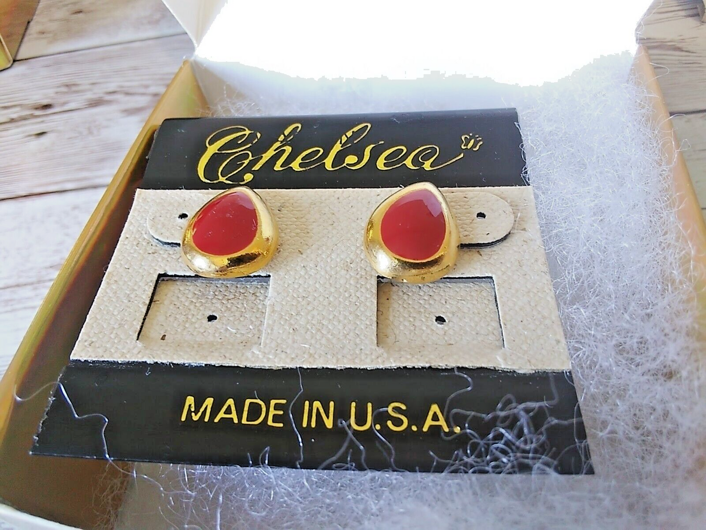 Refined Retro 1980s Gold Plated Cherry Red Teardrop Post Earrings