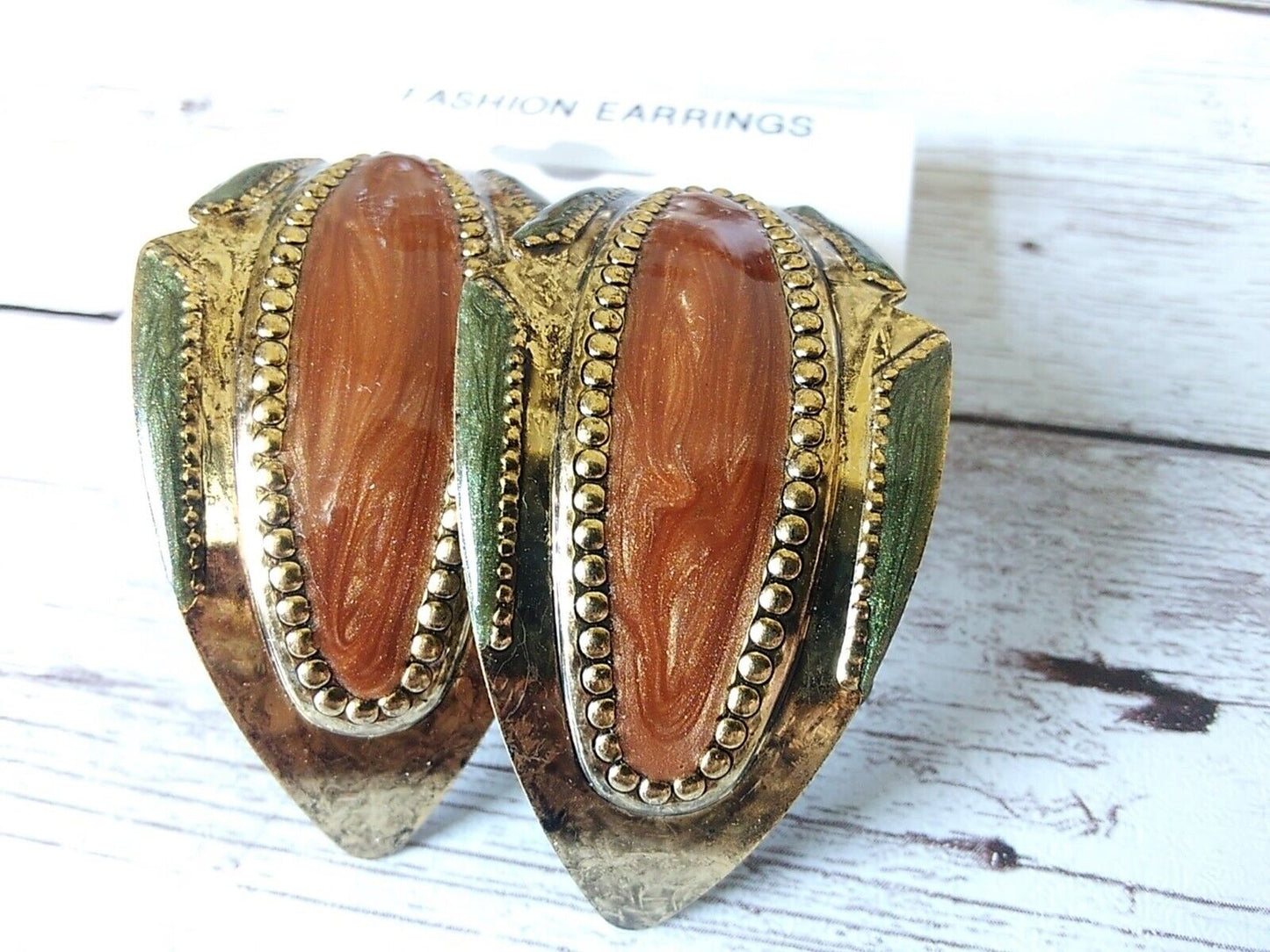 Rustic Western Half Hoop: 1980s Vintage Antique Gold Tone With Enamel Earrings