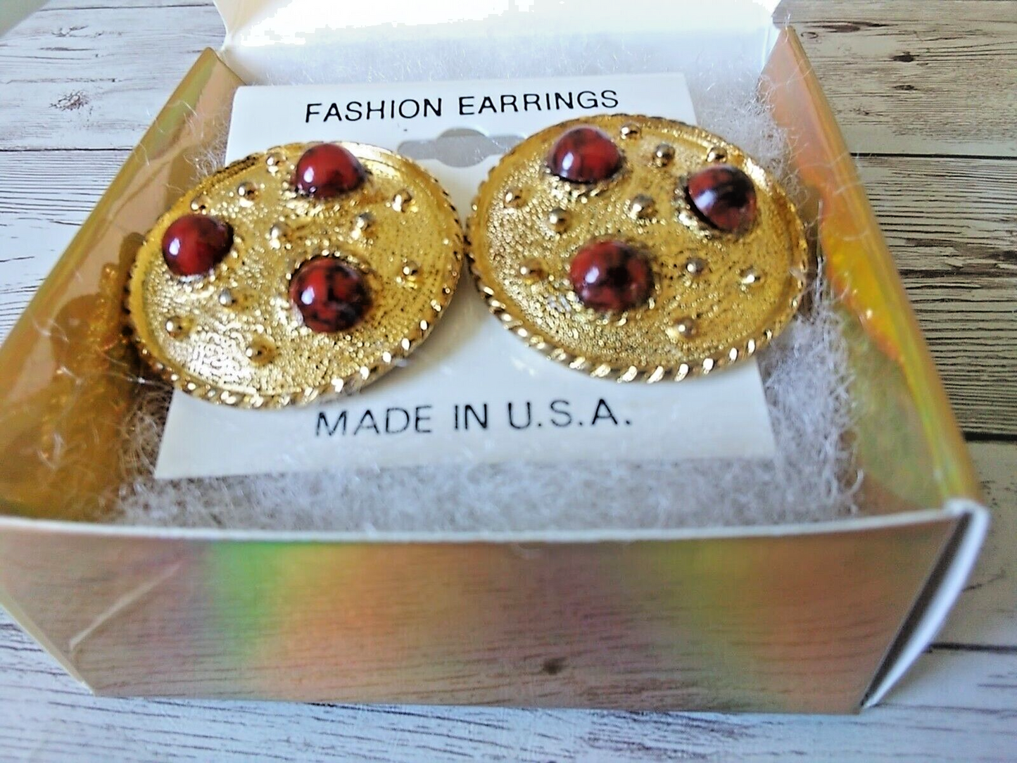 Vintage Sci-Fi Gold Tone Red Accent Space 1980s Earrings