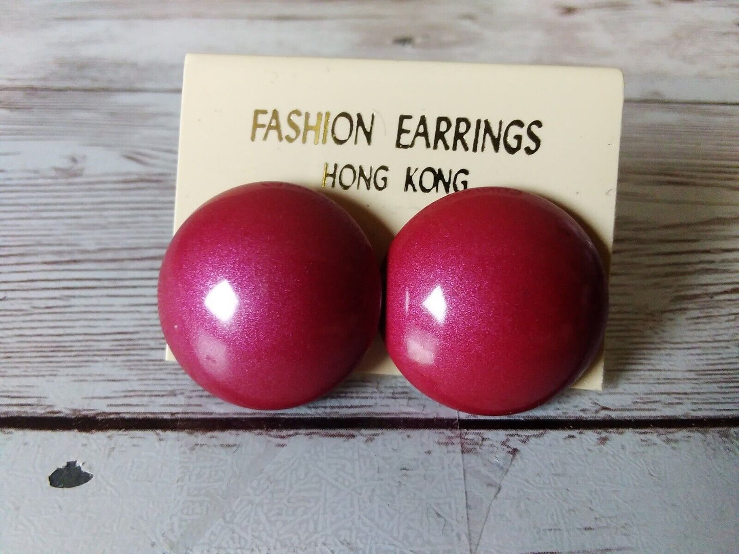 Rosy Red 1980s Button Style Earrings with Classic Charm