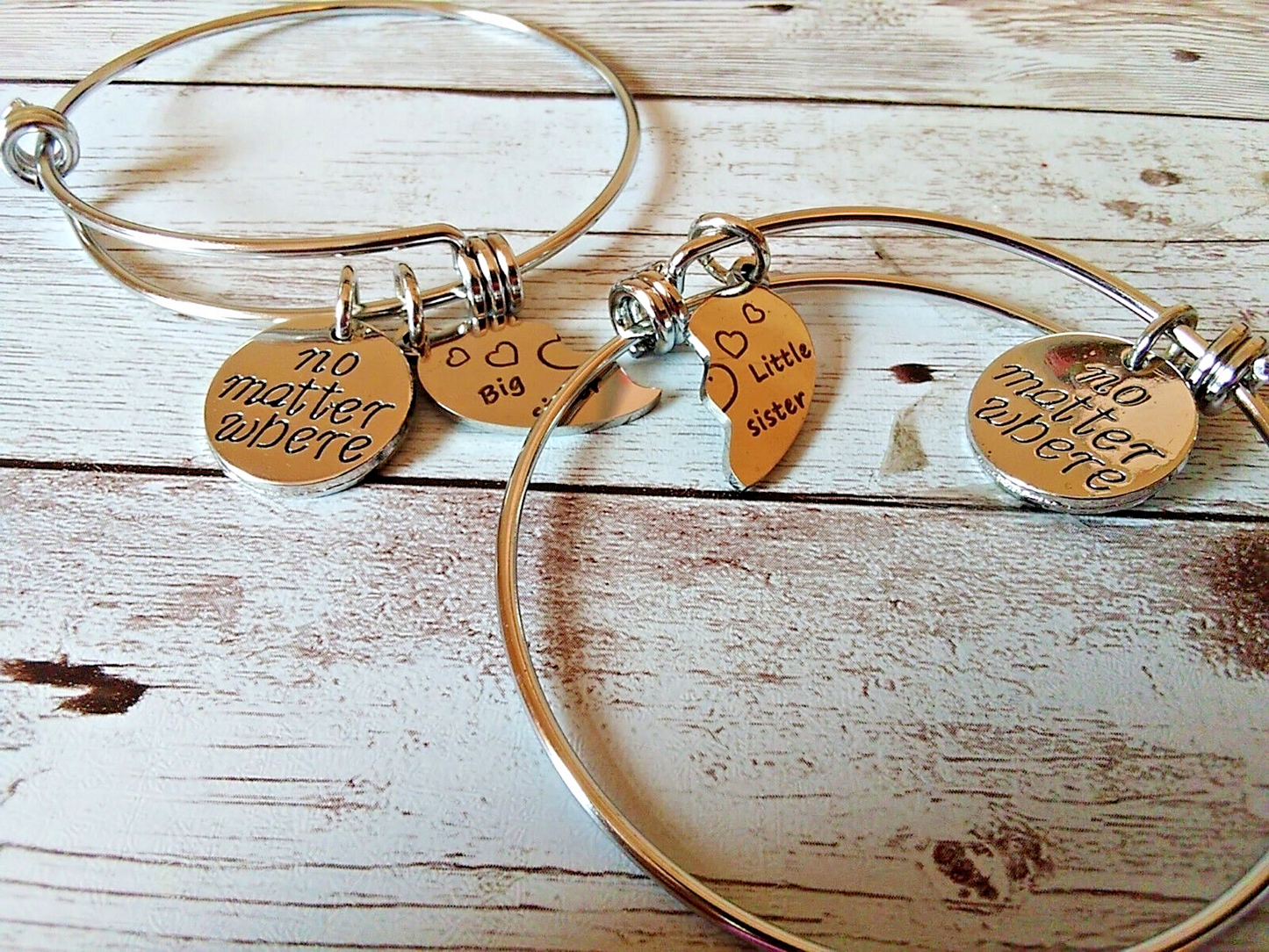Sisterly Bond: Big Sister, Little Sister NIB Stainless Steel Matching Wire Bracelet Gifts