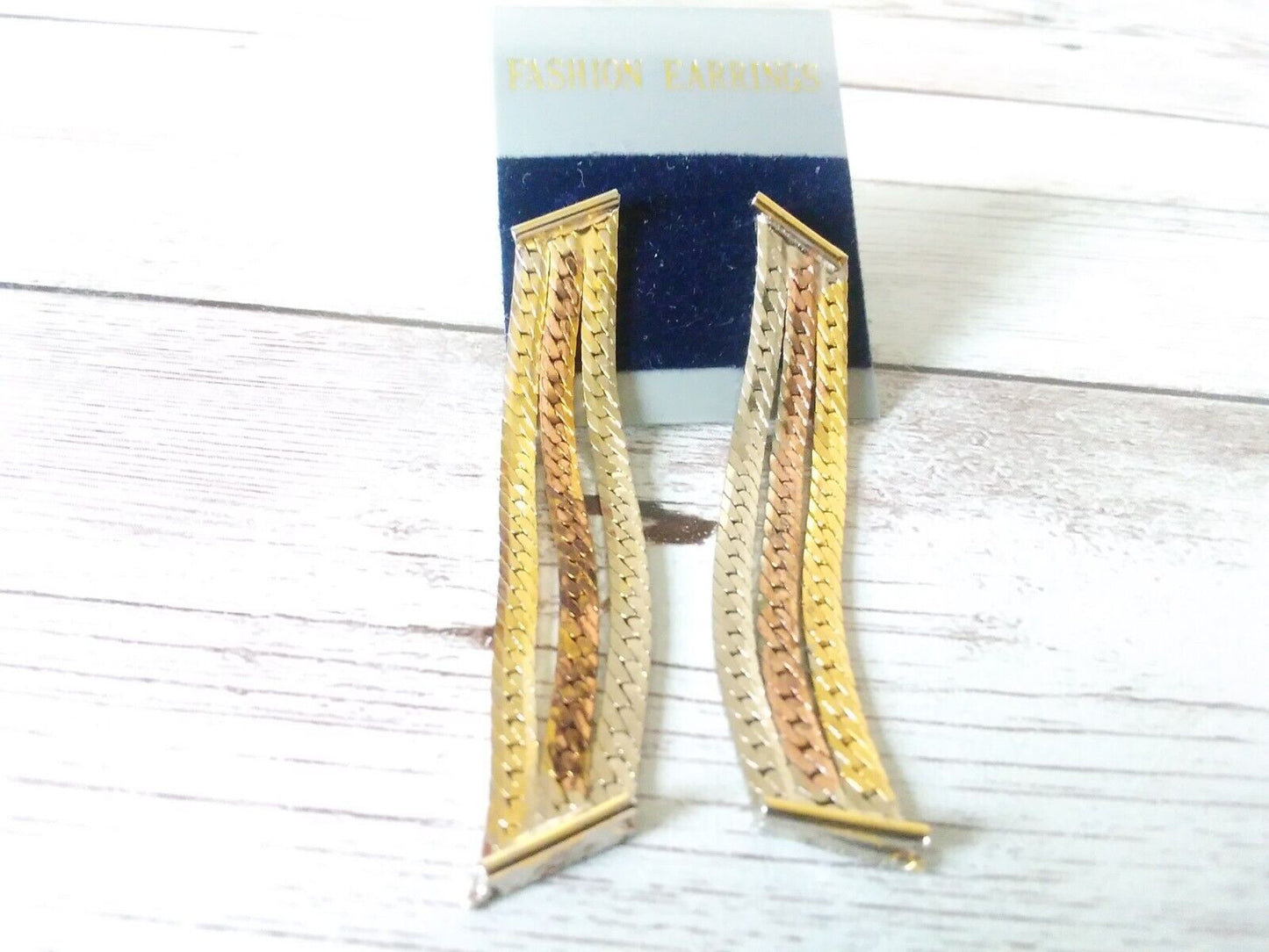 Triple Threat Herringbone Chain Earrings: Gold, Silver & Rose