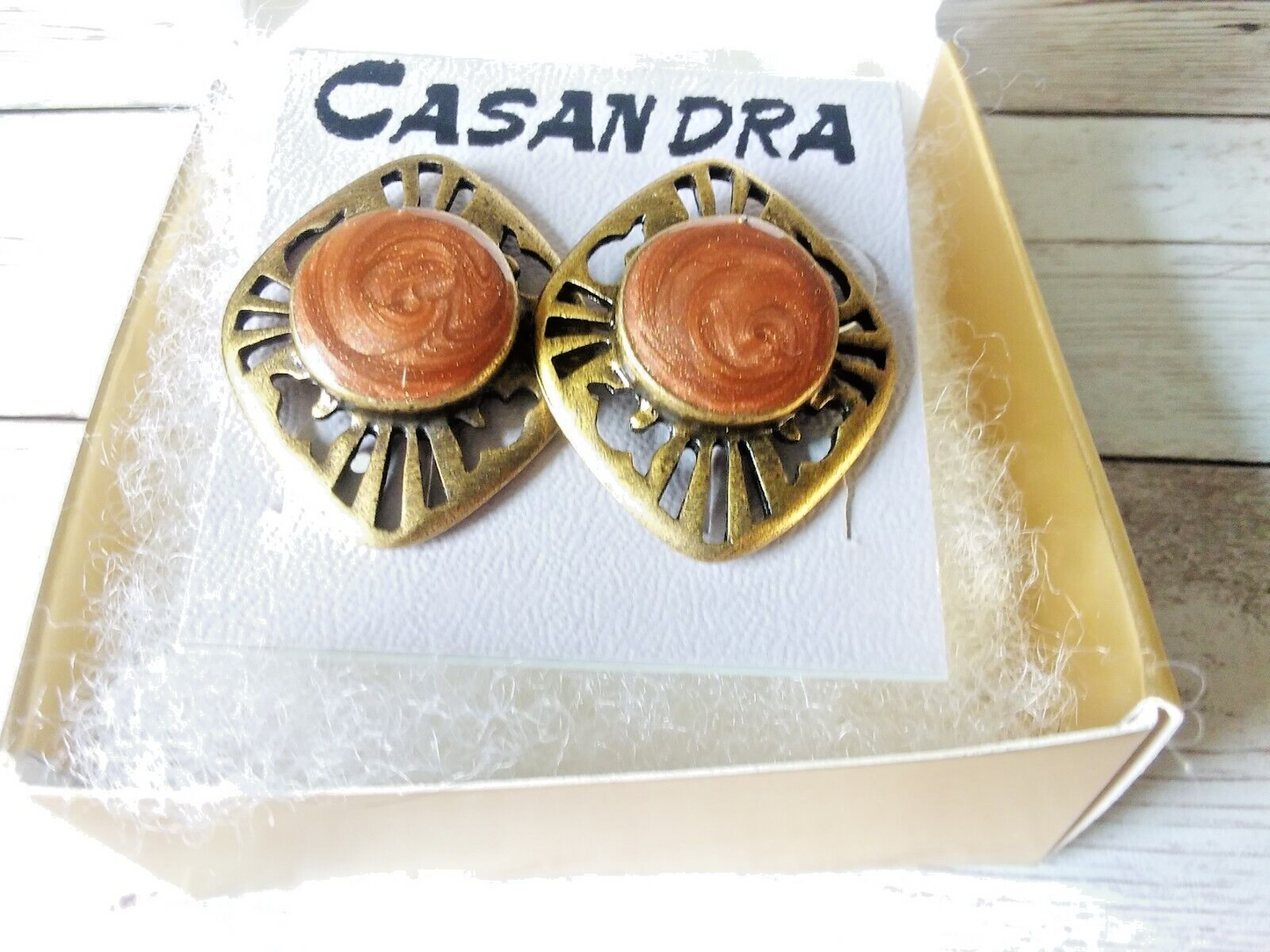 Rustic Elegance: Authentic 1980s Vintage Antique Gold Gone Enamel Earrings