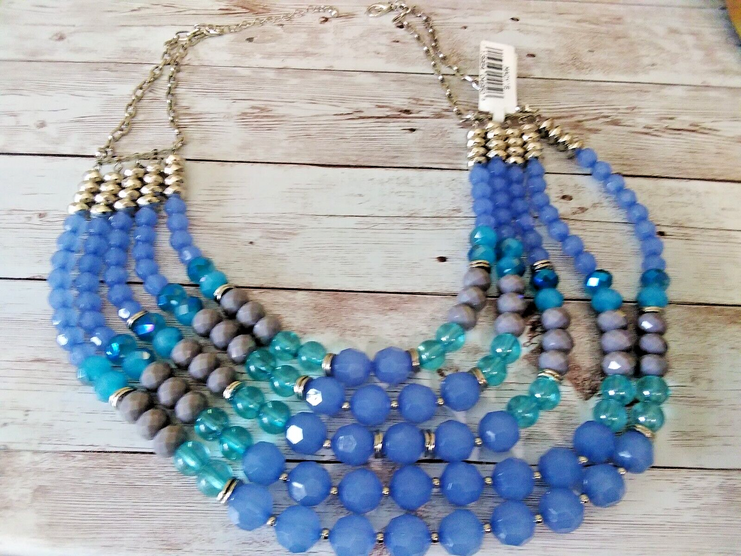 Stunning Coastal Elegance: 5 Strand Blue Beaded Necklace from Macy's
