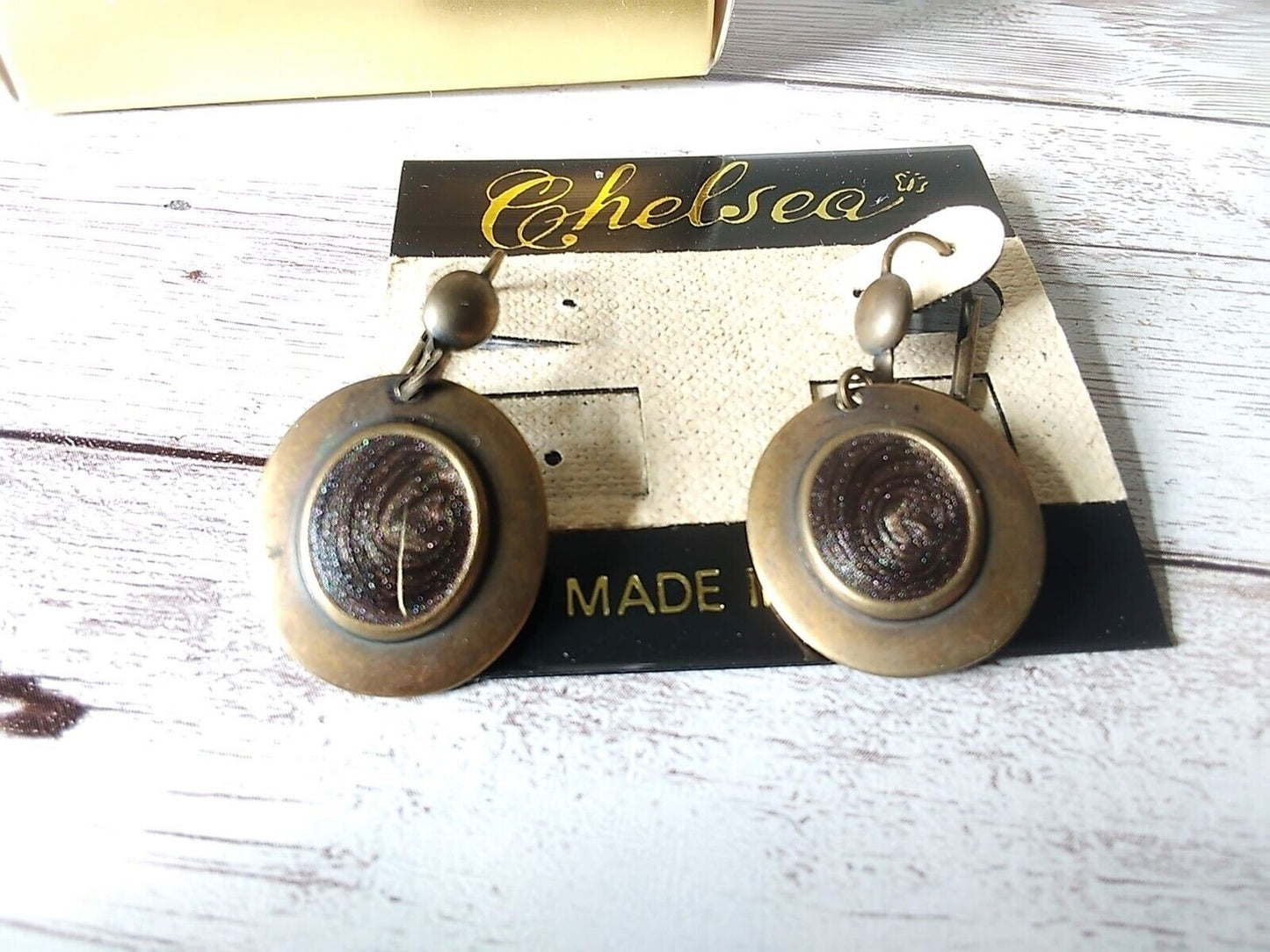 Timeless Vintage Appeal: Antique Brass Tone and Brown Earrings