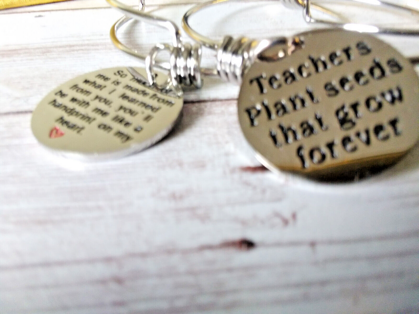 Adjustable charm bracelet for teachers with engraved sentiment