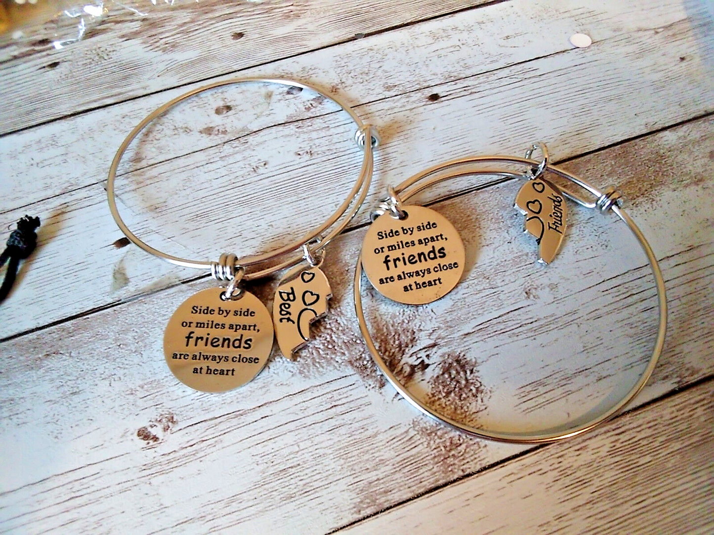 Heartfelt message engraved on adjustable friendship bracelet