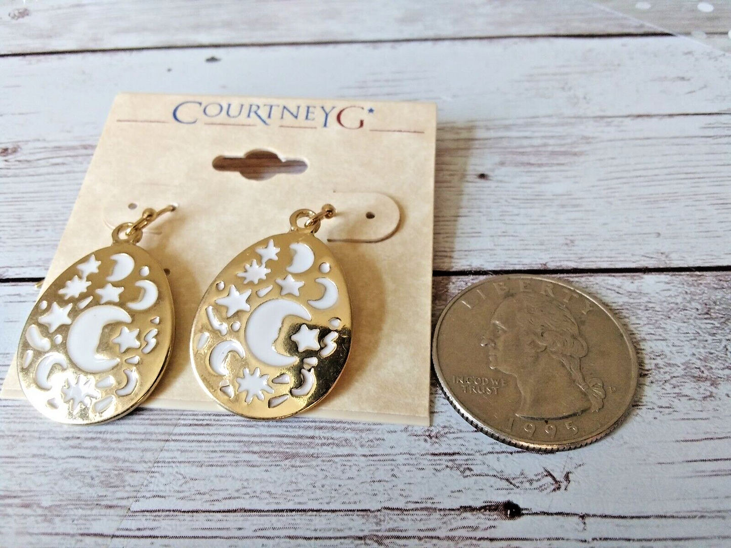Moonshadow Magic: Gold Tone Teardrops with Moon Cutout Earrings