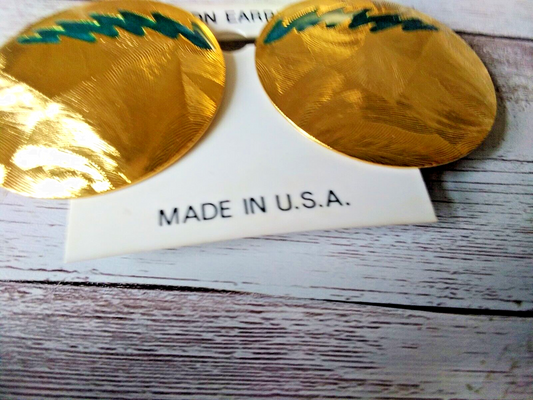 Blue and gold retro earrings with surgical steel posts