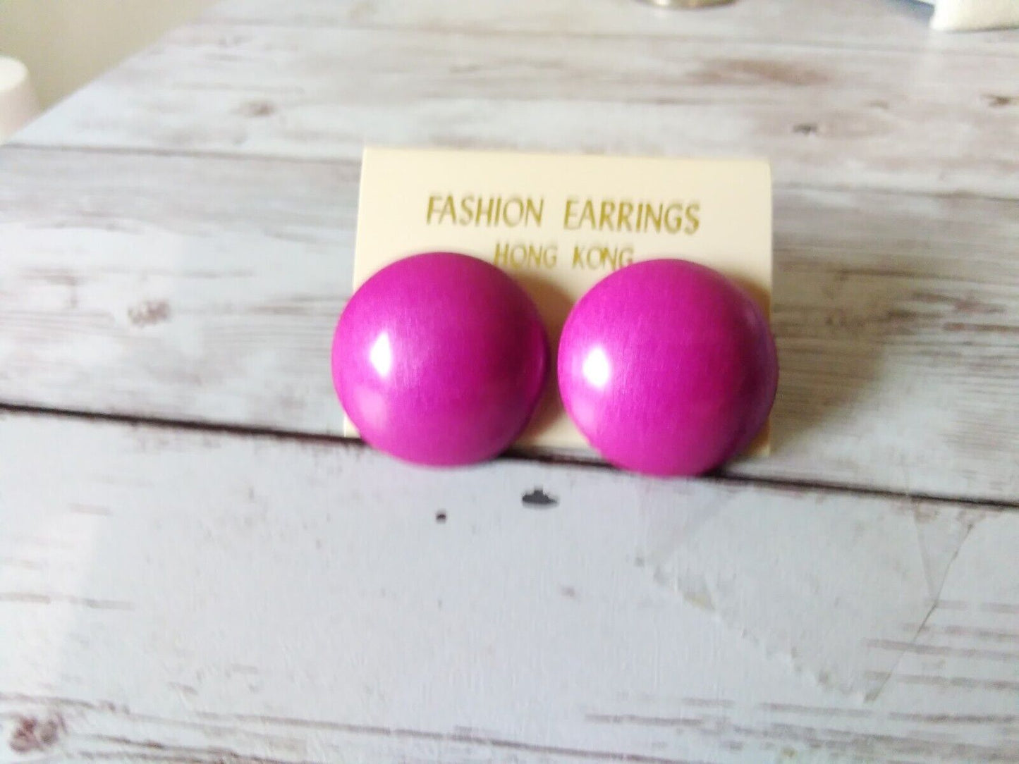 Hot Pink 1980s Button Earrings with Surgical Steel Posts