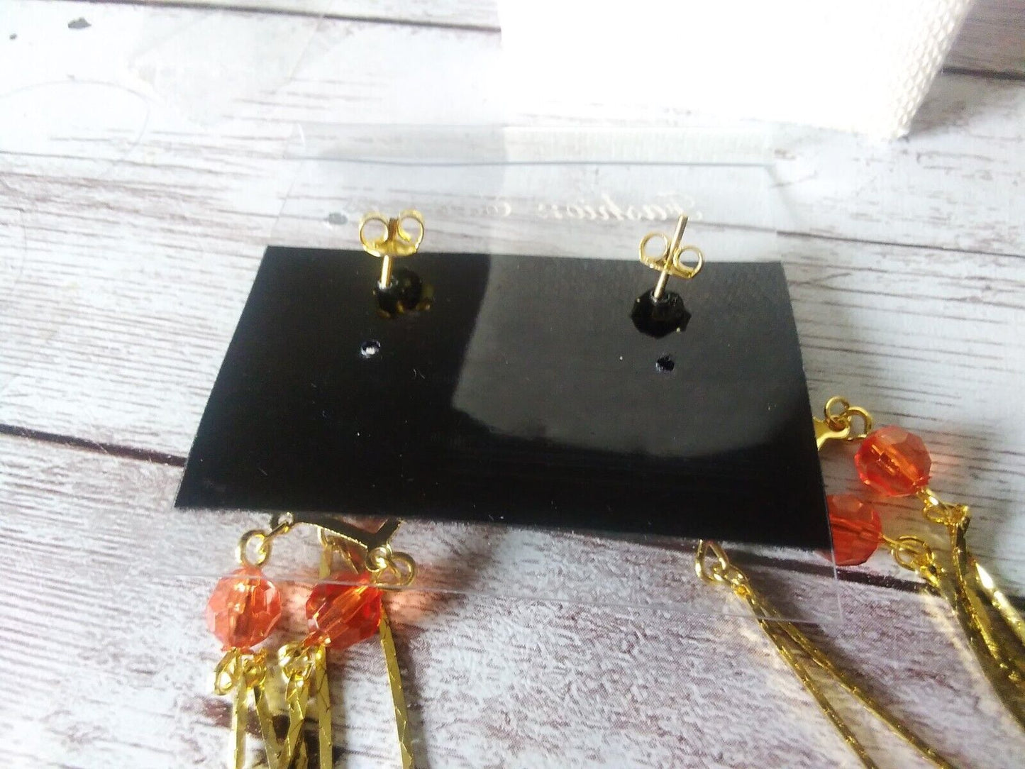 Elegant Gold-Plated Chandelier Earrings with Delicate Beads - back of earrings