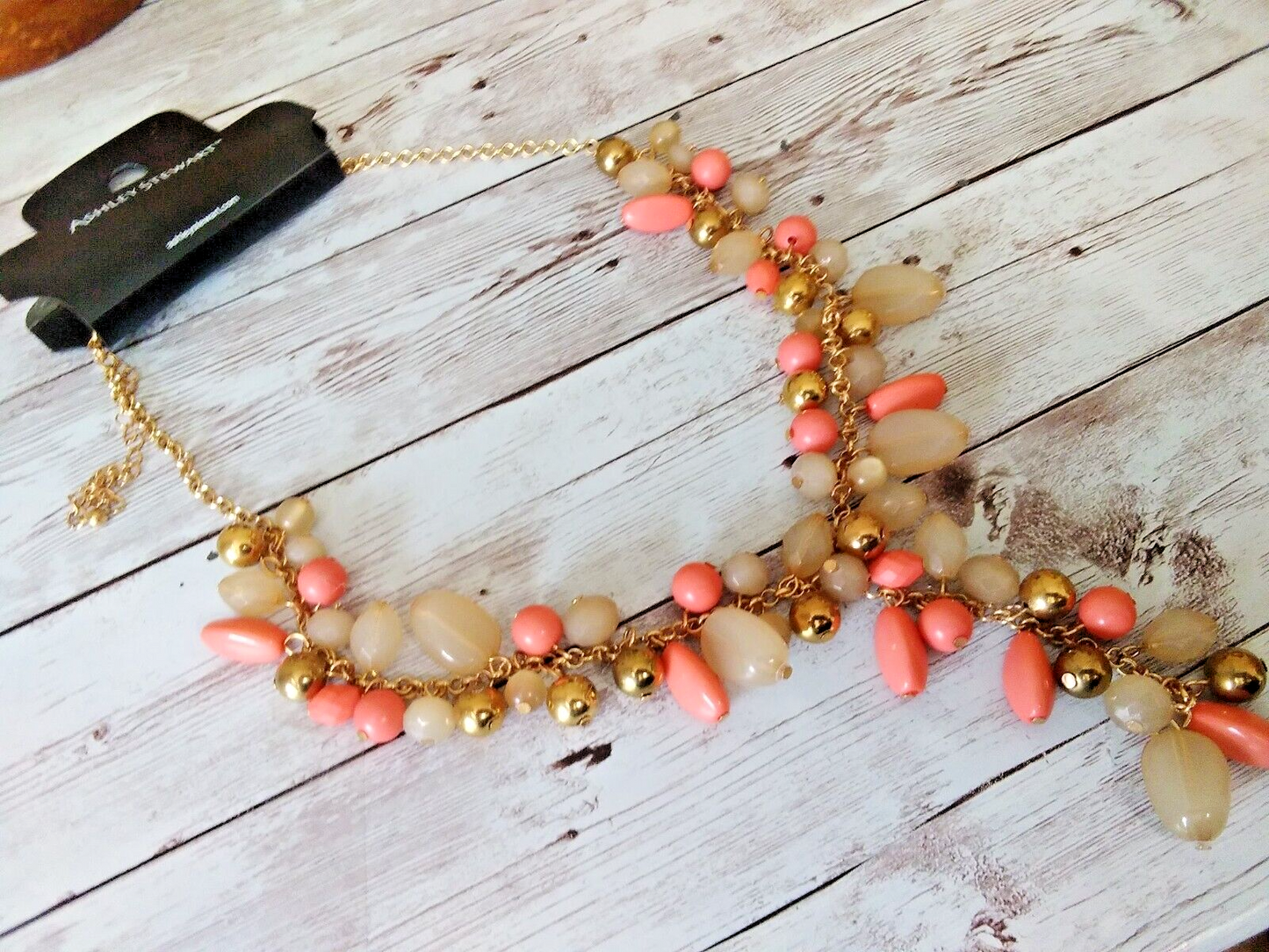 Trendsetting Pink, Beige, and Gold-Tone Y Necklace by Ashley Stewart