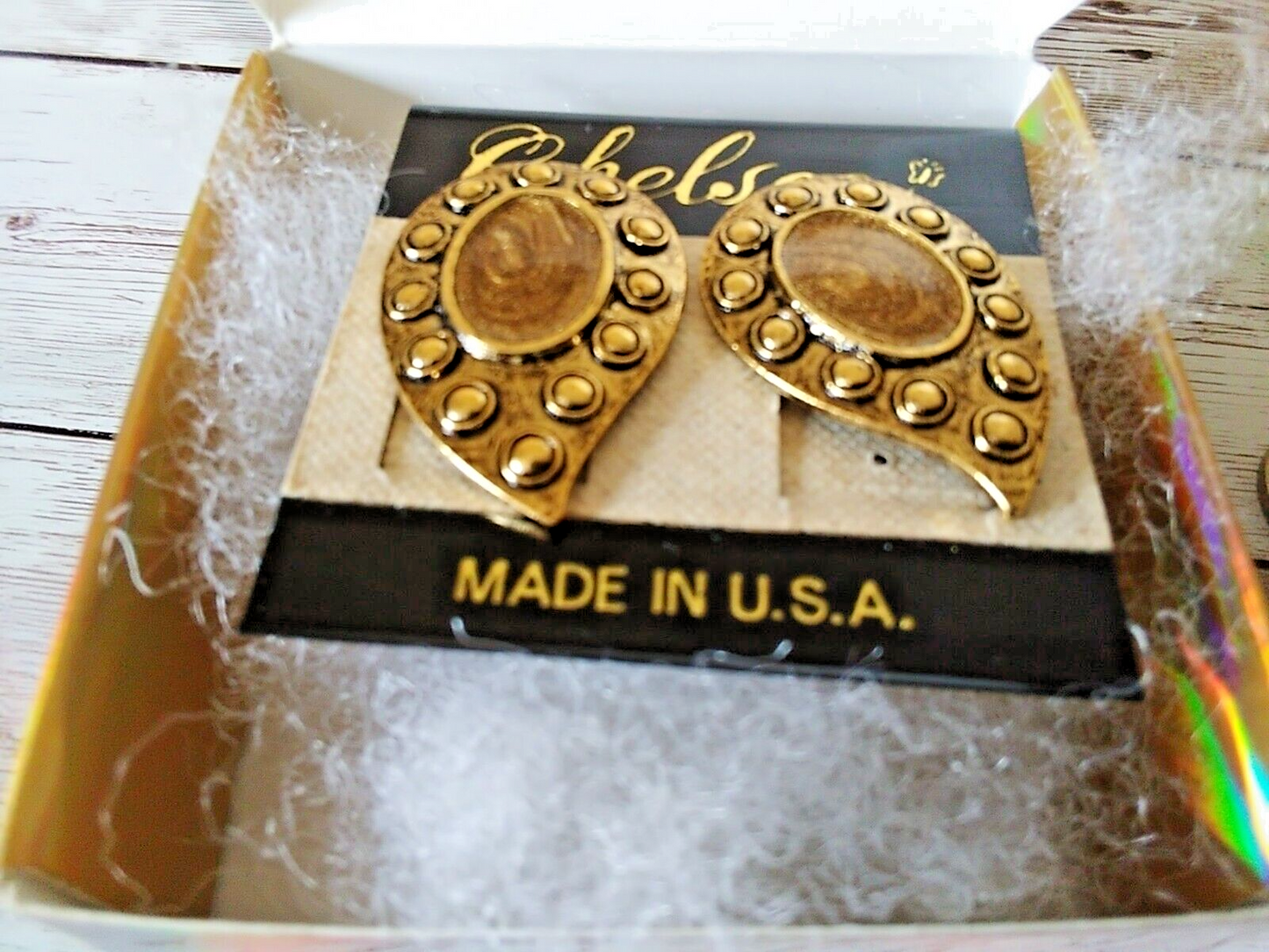 Teardrop Gold Tone 1980s Painted Enamel Earrings