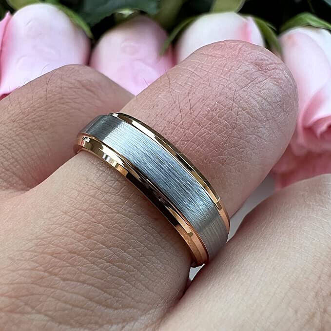 Majestic Duality: Size 10.5 Rose Gold and Silver Tungsten Ring in Royal Gift Box