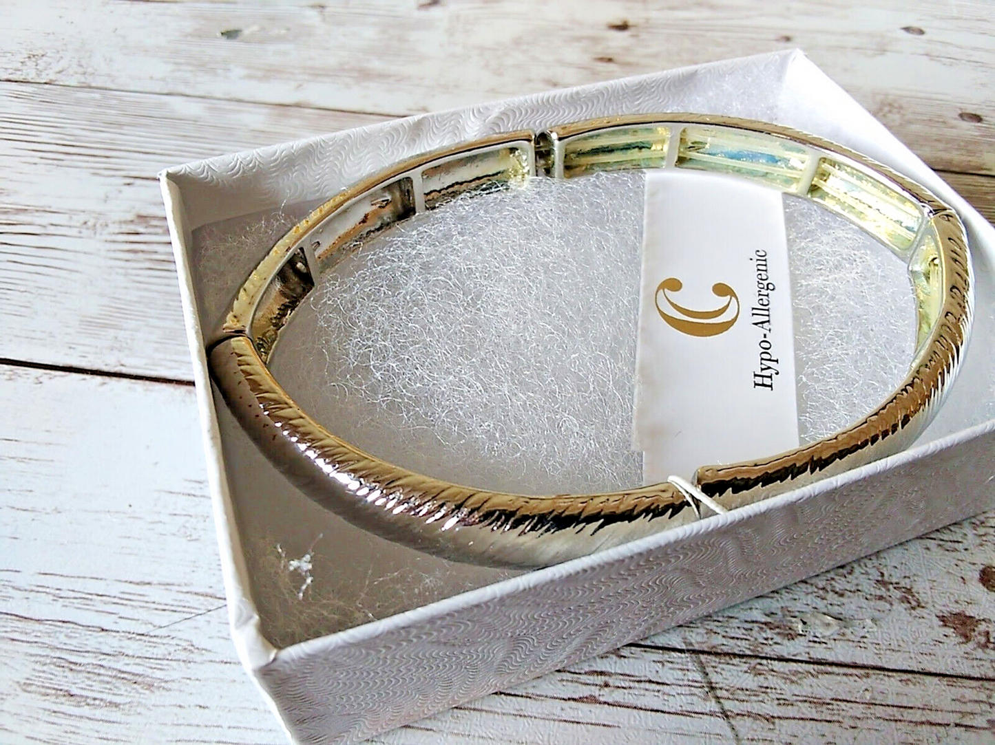 Simple Stretch Silver Bracelet in packaging ready for gifting