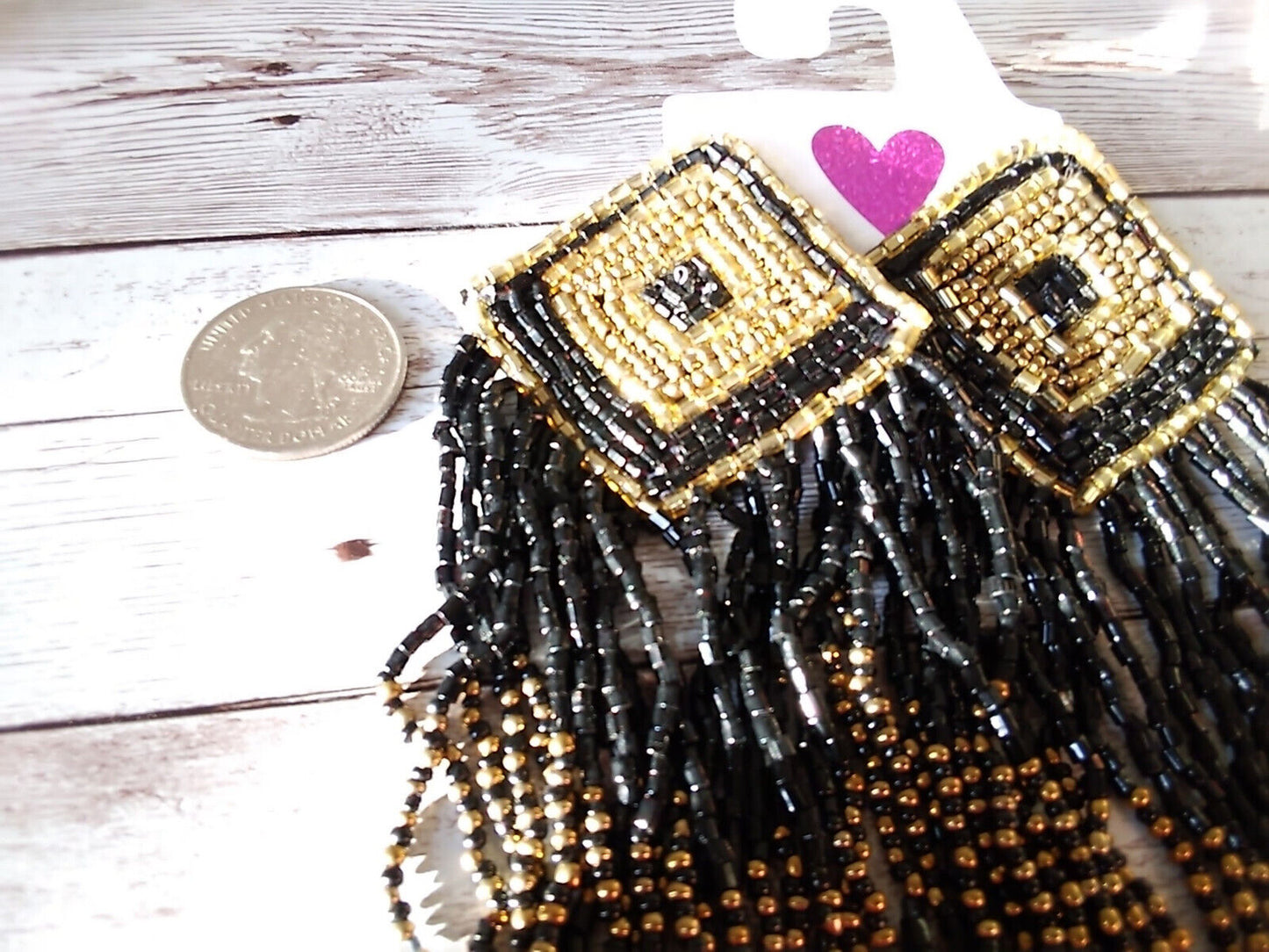 Bold boho glam earrings with black and gold beads