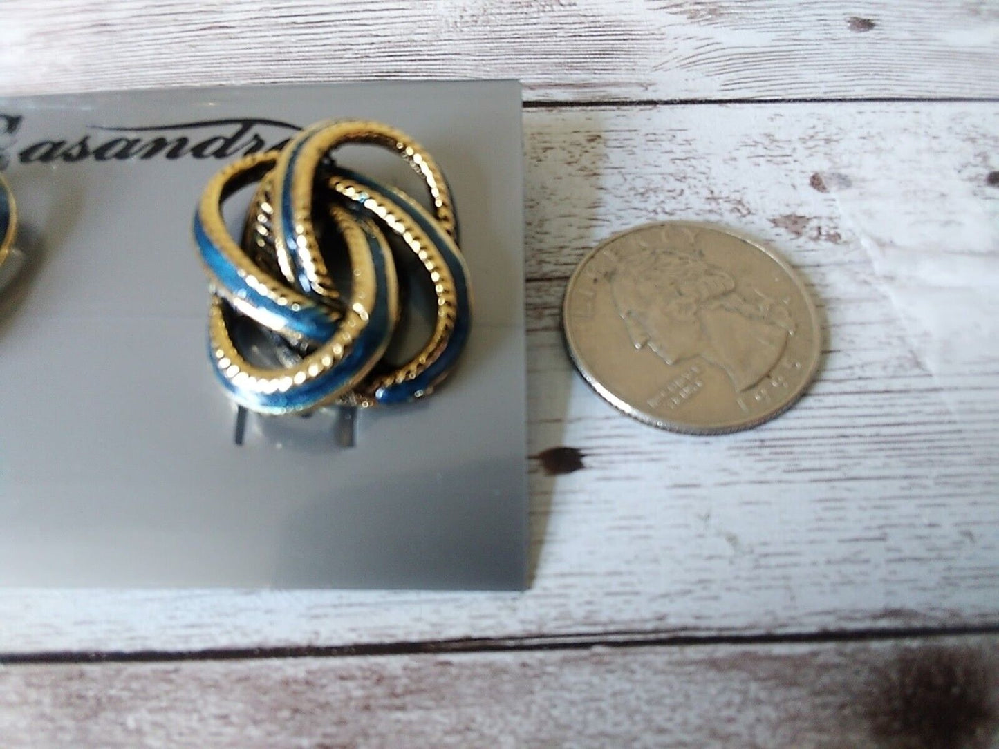 Navy Nights: Vintage Knot-Shaped 1980s Gold Tone and Navy Blue Earrings