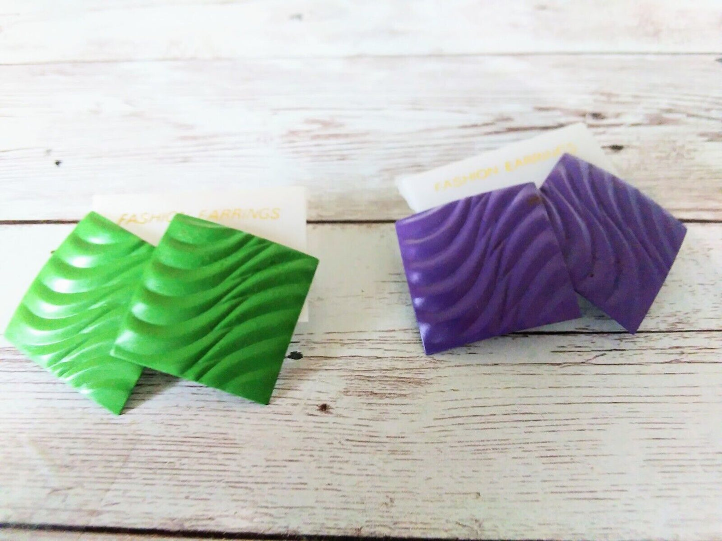Vintage Square Earrings in Spring Green and Perfect Purple