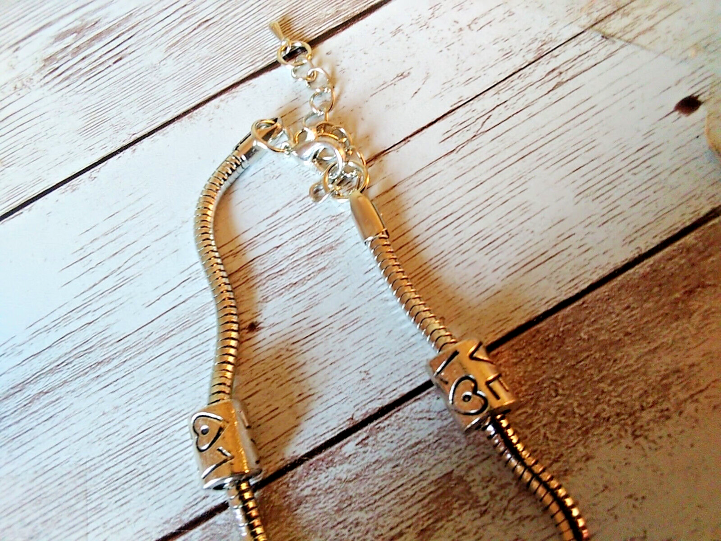 Silver-Plated Snake Chain Bracelet featuring customizable heart charm