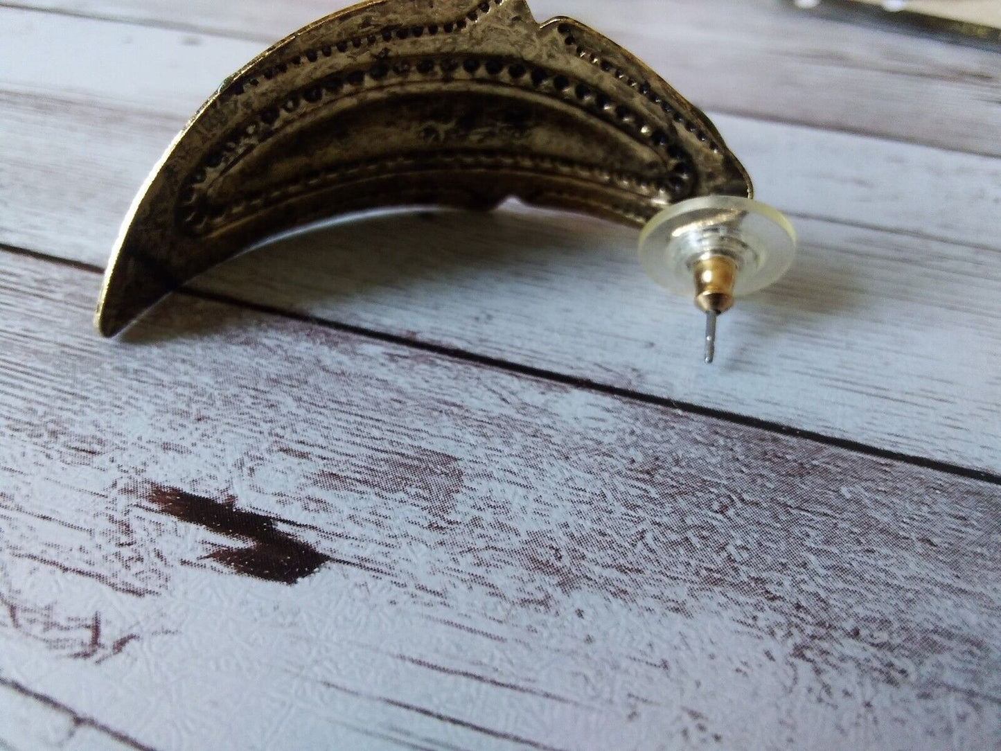 Rustic Western Half Hoop: 1980s Vintage Antique Gold Tone With Enamel Earrings