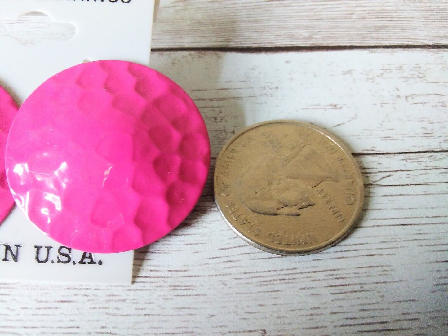 Radiant 80s Revival: Vintage 1980s Hot Pink Hammered Pierced Earrings