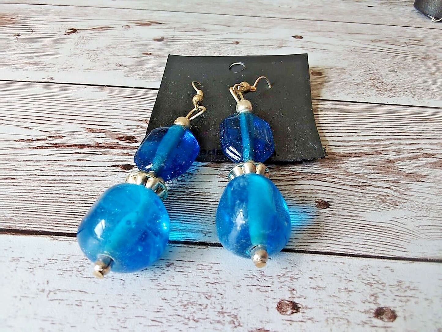 Mesmerizing Oceanic Sparkle: Blue Beaded Glass Dangle Earrings