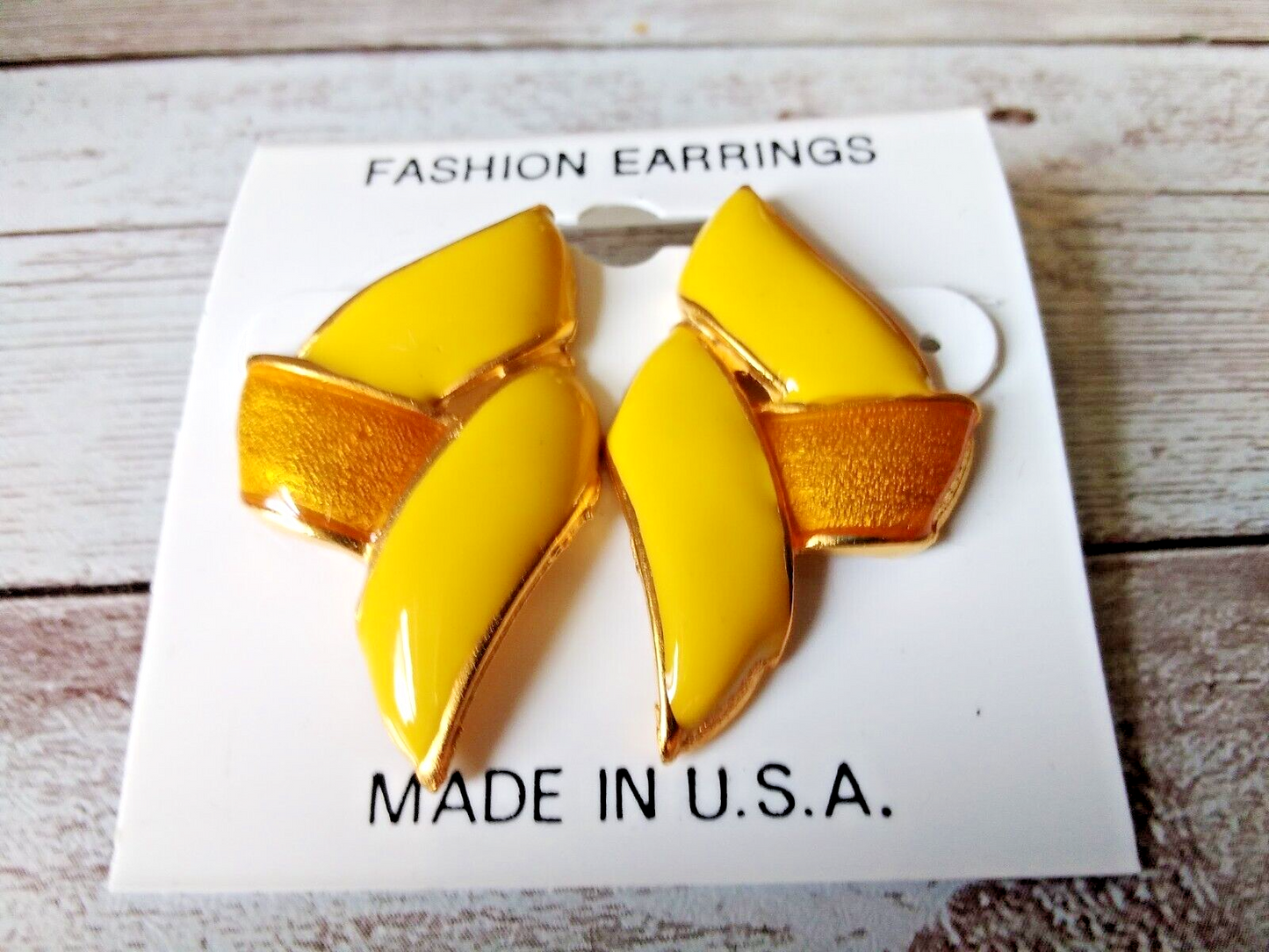 Gold-plated vintage earrings with yellow enamel