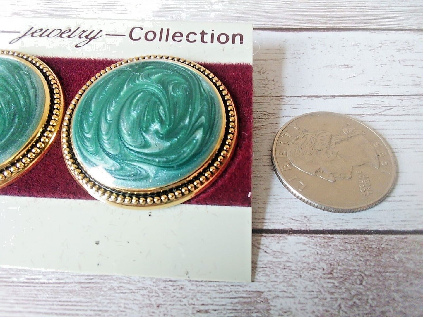 Striking Large 1980s Painted Enamel Teal Circle Earrings