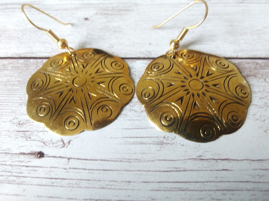 Stamped brass earrings with intricate design