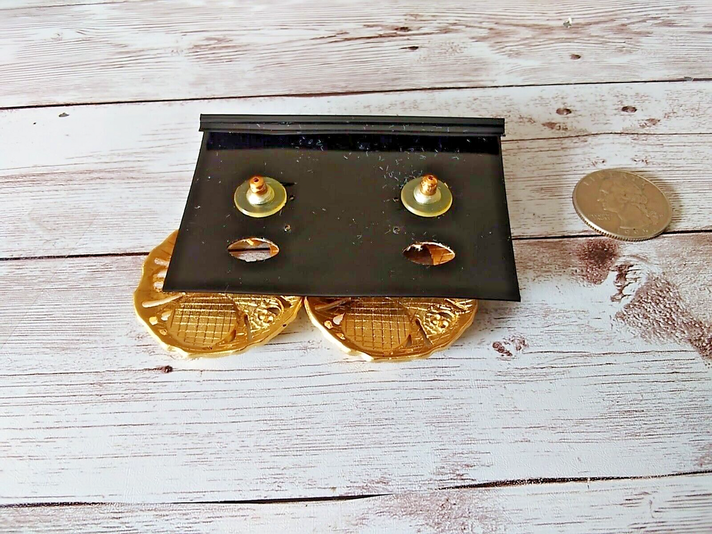 Large 1980s Authentic Daring Vintage Gold Tone and Red Earrings