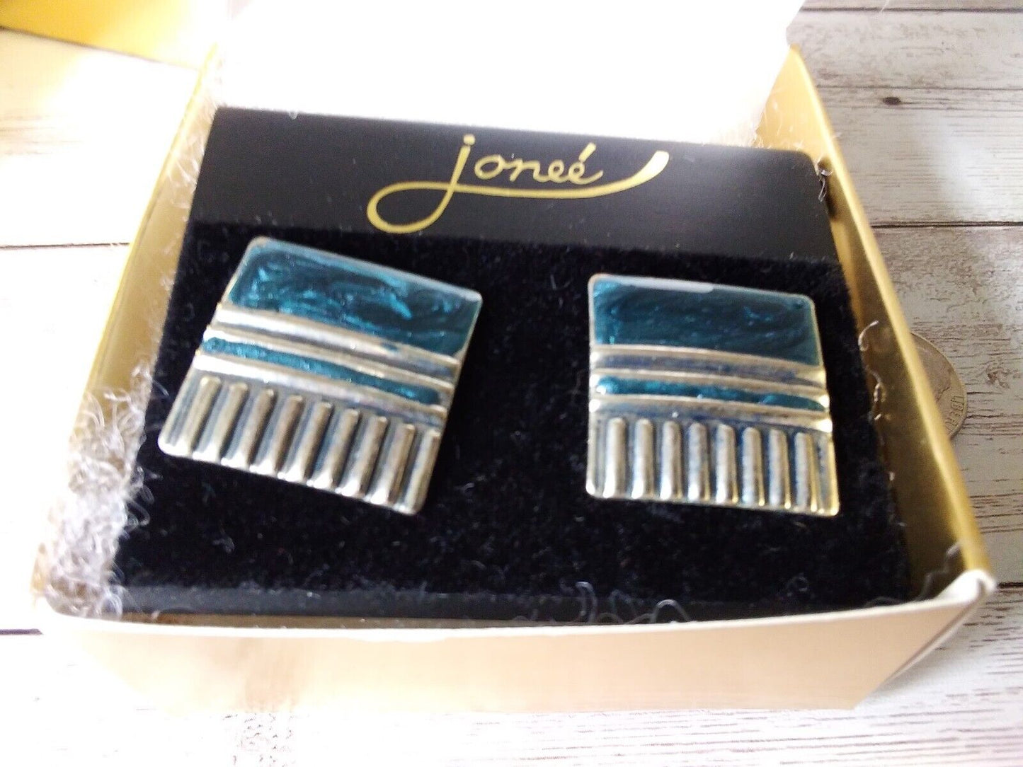 Silvered Symmetry: Stylish Blue Painted Square Earrings from the 1980s