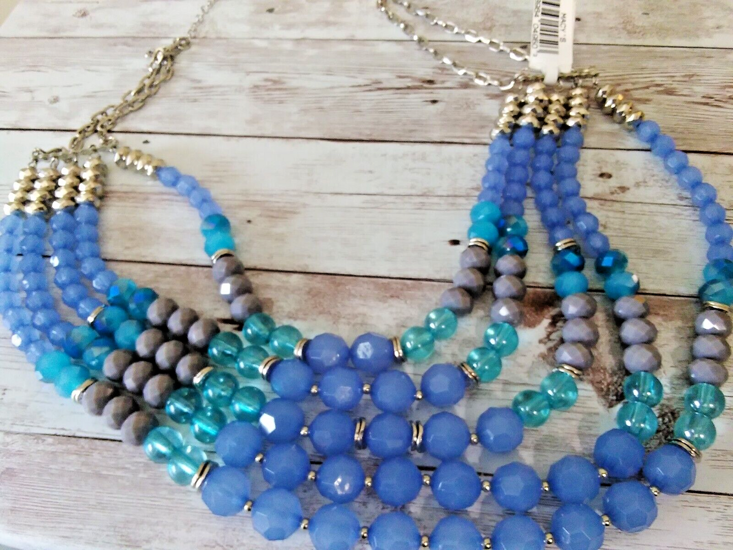 Stunning Coastal Elegance: 5 Strand Blue Beaded Necklace from Macy's
