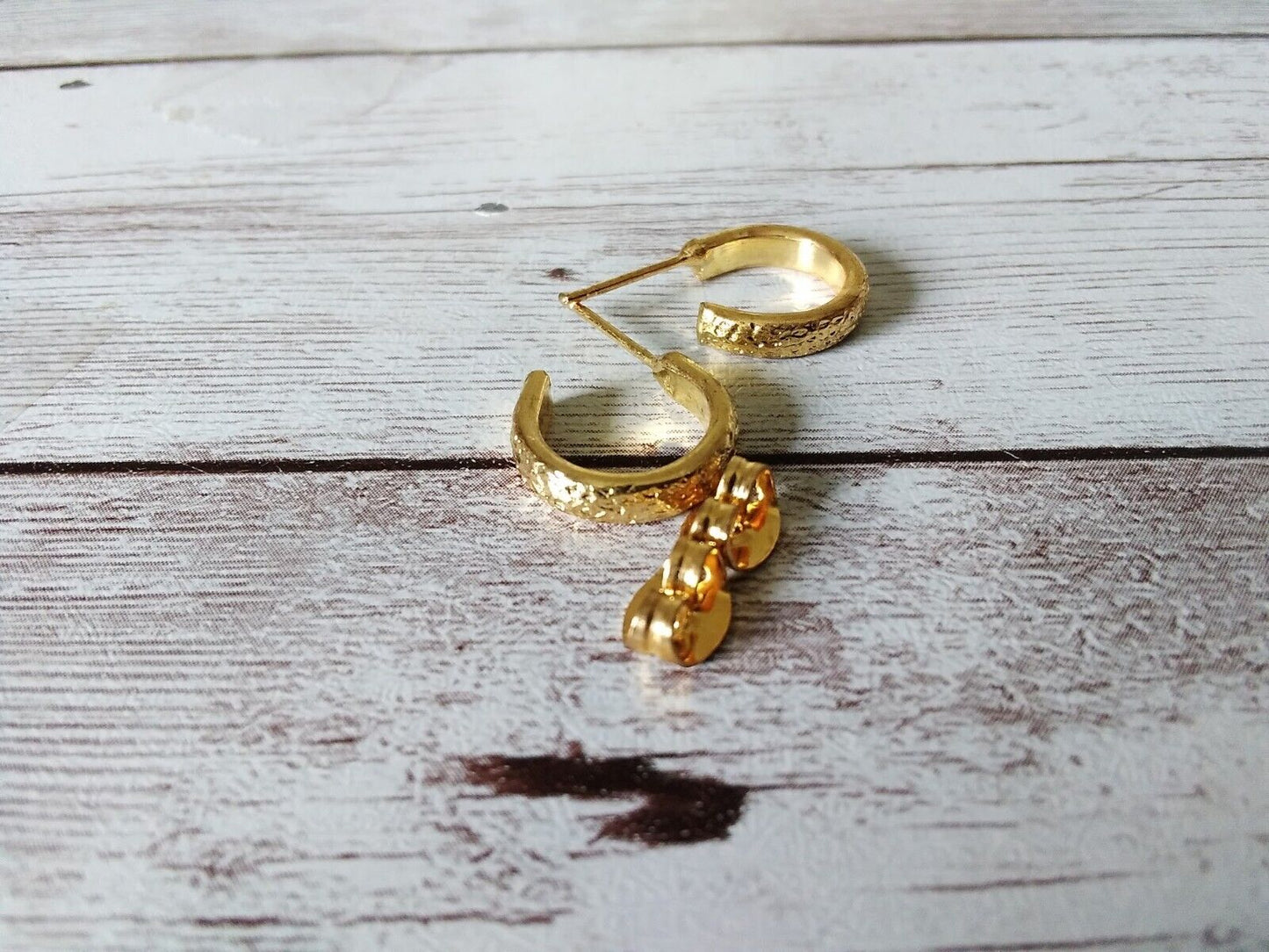 Lit Shine Gold-Plated Stippled Texture Extra Small Hoops