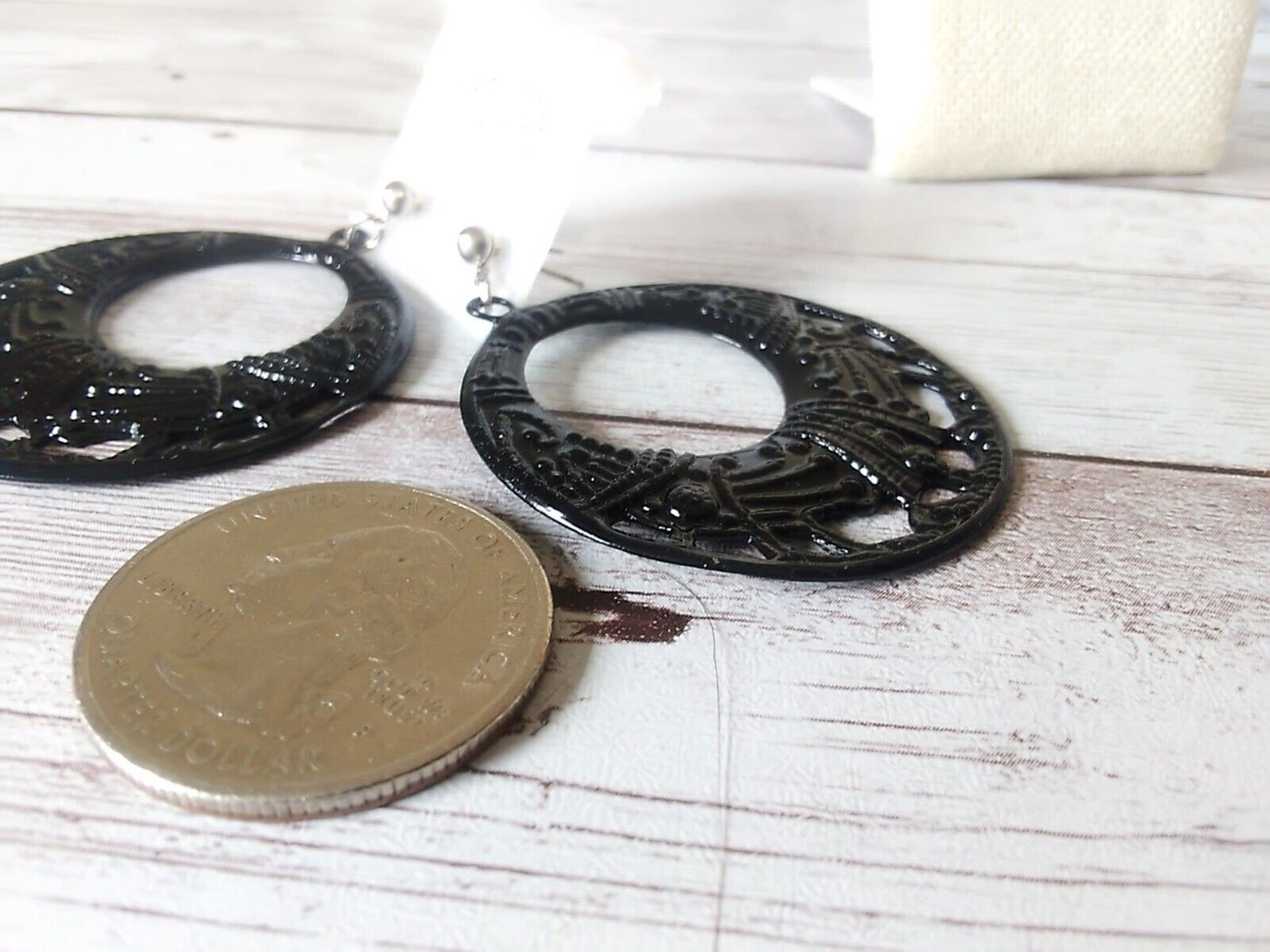 Mystique Noir: 1980s Black Cutout Pierced Drop Earrings