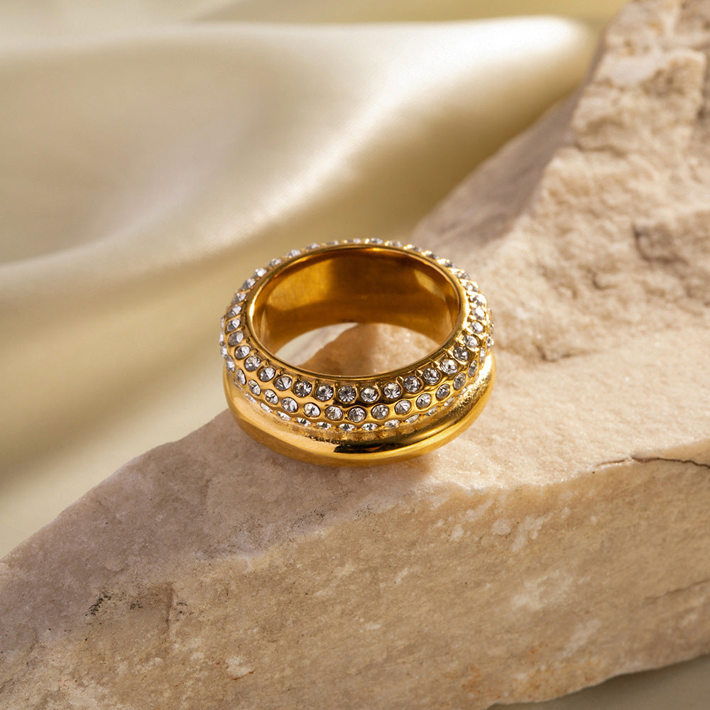 Close-up of the dazzling 18K Gold CZ Multi-Layer Ring