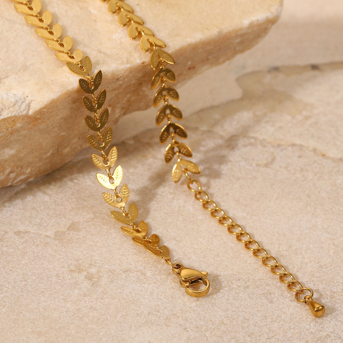 Close-Up of Gold Leaf Arrow Anklet