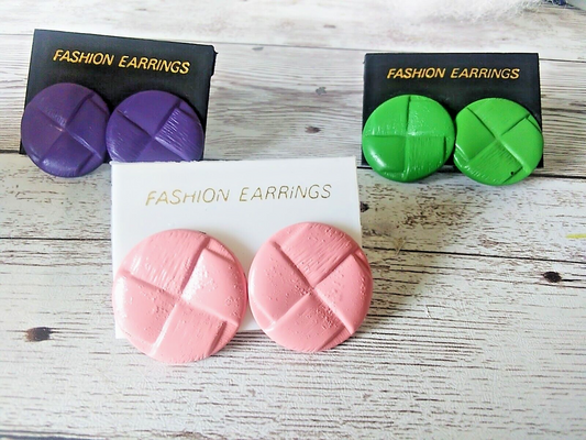 Funky Authentic 1980s Pierced Button Stud Earrings