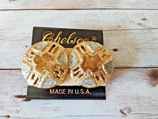 Vintage 80s gold and silver circle earrings