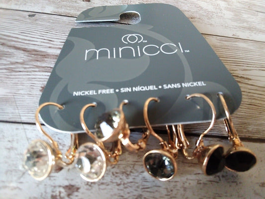Dreamy Set: Set of 3 Nickel-Free Gold Tone CZ Minicci Hoop Earrings