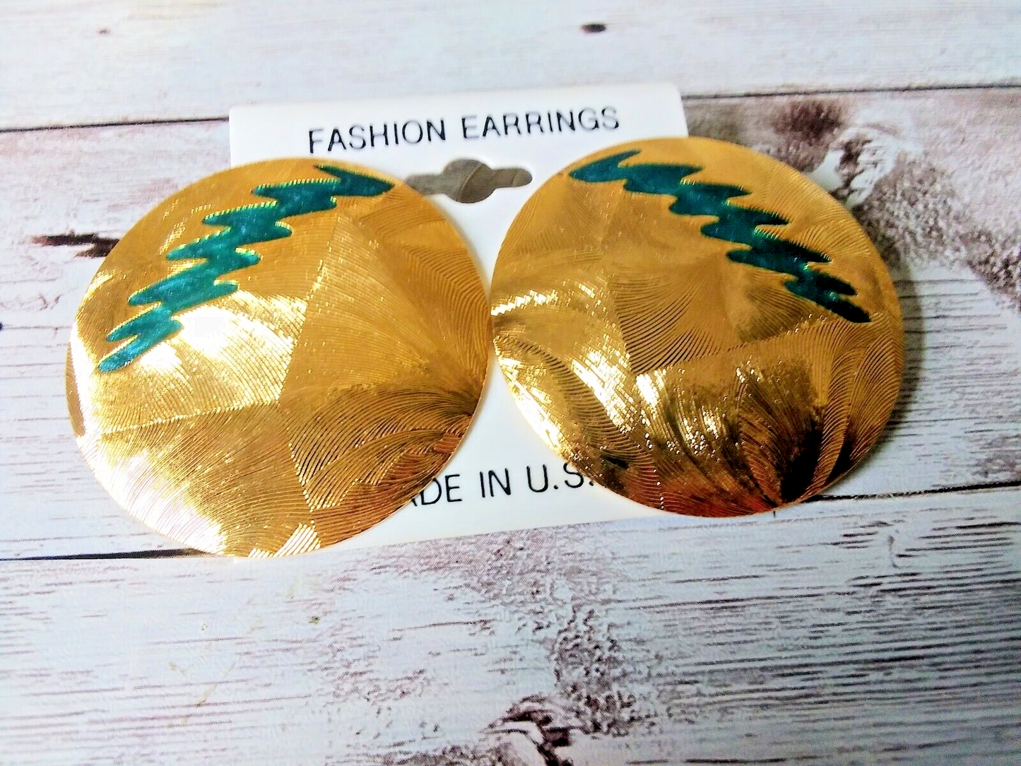 Vintage 1980s blue and gold earrings on original card