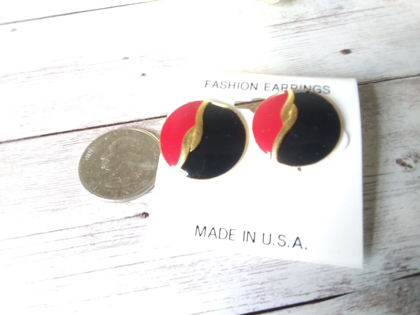 Retro Chic Circle: Authentic Vintage 1980s Black Red Gold Plated Deco Earrings