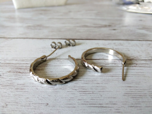 Silver Plated Rope Design Hoops displayed on a white background