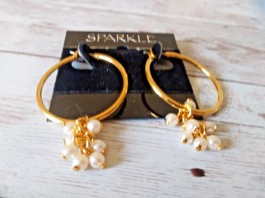 Pearl Brilliance Gold Plated Cluster Hoop Earrings