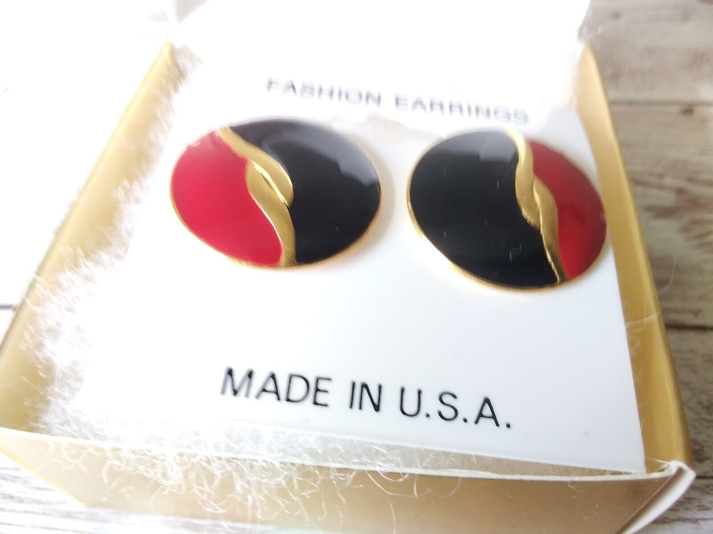 Retro Chic Circle: Authentic Vintage 1980s Black Red Gold Plated Deco Earrings