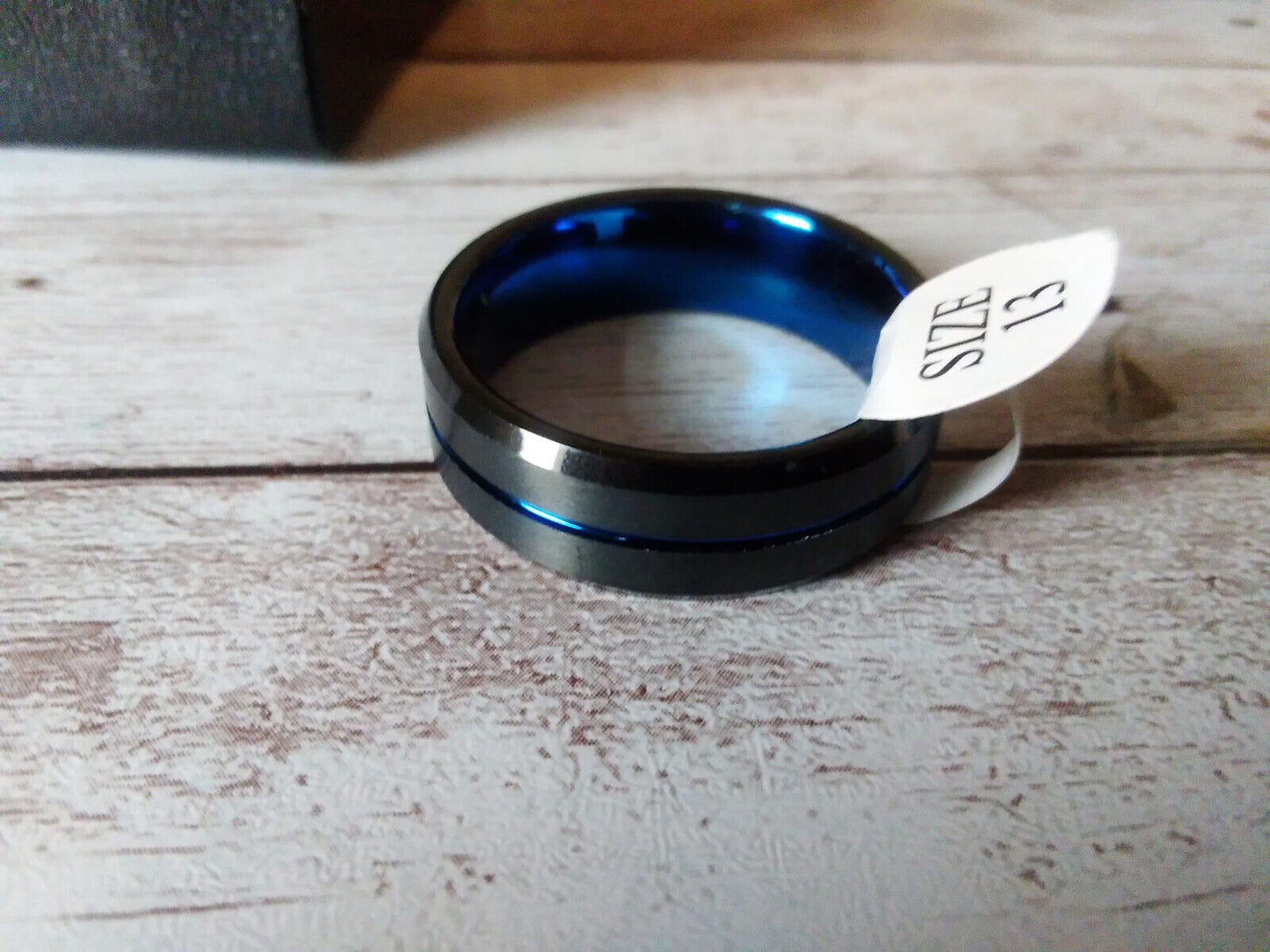 Stylish Black and Electric Blue Tungsten Wedding Band