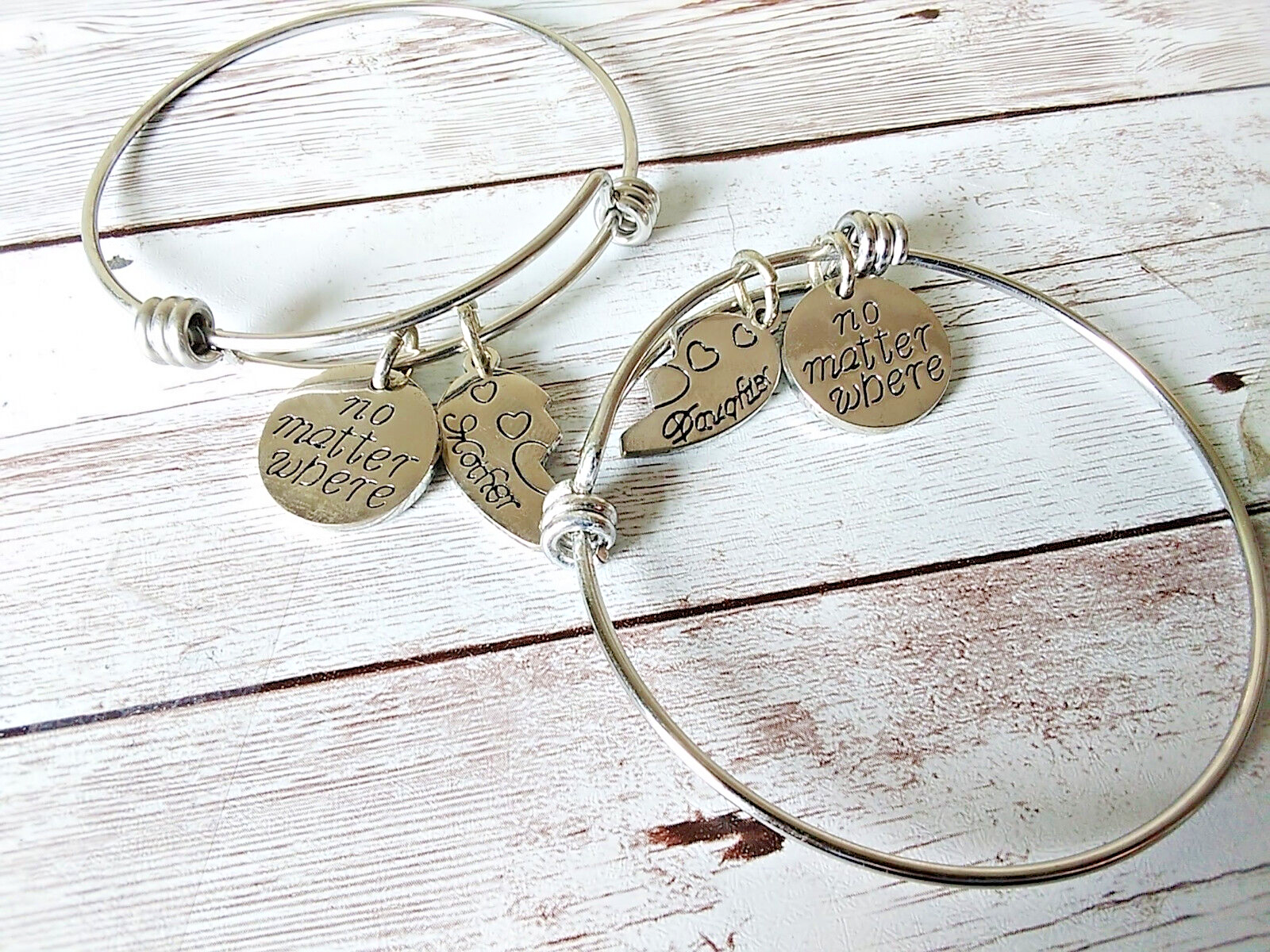 Matching wire bracelets for mother and daughter with inscriptions