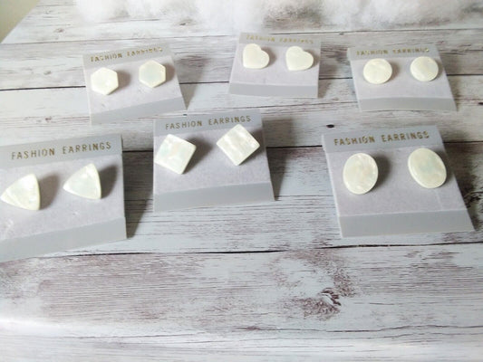 Modern Mother of Pearl Post Earrings - Featuring Heart, Oval, Circle Designs