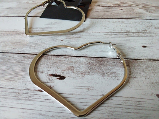 Silver Heart Statement Hoops