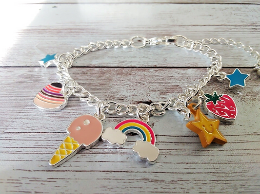Vibrant Tropical Kawaii Charm Bracelet: Endless Summer Adventure